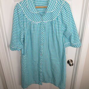 National Soft Flannel House Dress Robe Snaps Women's 2X Gingham Cozy 100% Cotton